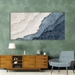 Hand painted 3D Earth Tone painting handmade Minimalist Ocean Painting on Canvas Textured Wall Art Sea Wave Painting Wabi-Sabi art Wall Art painting Morden Art for Bedroom Wall Decoration