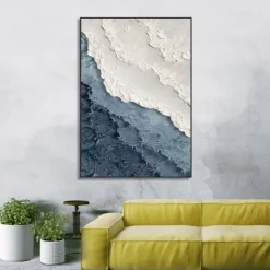Hand painted 3D Earth Tone painting handmade Minimalist Ocean Painting on Canvas Textured Wall Art Sea Wave Painting Wabi-Sabi art Wall Art painting Morden Art for Bedroom Wall Decoration