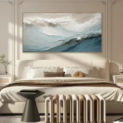 Hand painted 3D Textured Painting on Canvas handmade Blue ocean oil painting Minimalist Painting Sea Wave Painting Wabi-Sabi artwork Wall Art painting Morden Art Bedroom Wall Decor Fashion Art