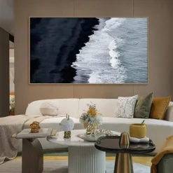 Hand painted 3D Textured Painting on Canvas handmade Blue ocean oil painting Minimalist Painting Sea Wave Painting Wabi-Sabi artwork Wall Art painting Morden Art Bedroom Wall Decor Fashion Art