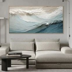 Hand painted 3D Textured Painting on Canvas handmade Blue ocean oil painting Minimalist Painting Sea Wave Painting Wabi-Sabi artwork Wall Art painting Morden Art Bedroom Wall Decor Fashion Art