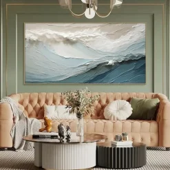 Hand painted 3D Textured Painting on Canvas handmade Blue ocean oil painting Minimalist Painting Sea Wave Painting Wabi-Sabi artwork Wall Art painting Morden Art Bedroom Wall Decor Fashion Art