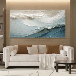 Hand painted 3D Textured Painting on Canvas handmade Blue ocean oil painting Minimalist Painting Sea Wave Painting Wabi-Sabi artwork Wall Art painting Morden Art Bedroom Wall Decor Fashion Art