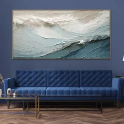 Hand painted 3D Textured Painting on Canvas handmade Blue ocean oil painting Minimalist Painting Sea Wave Painting Wabi-Sabi artwork Wall Art painting Morden Art Bedroom Wall Decor Fashion Art