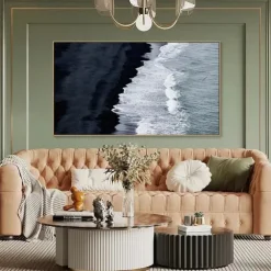 Hand painted 3D Textured Painting on Canvas handmade Blue ocean oil painting Minimalist Painting Sea Wave Painting Wabi-Sabi artwork Wall Art painting Morden Art Bedroom Wall Decor Fashion Art