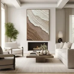 Hand painted 3D Textured Painting on Canvas handmade oil Painting Brown Sea Wave Painting artwork Wall Art painting Morden Art Bedroom Wall Decor Fashion Art