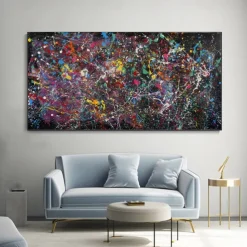 Hand Painted Jackson Pollock Canvas Bright Colorful Living Room Modern Wall Decor Abstract Art Mother's Day Gift Home Decor No Frame