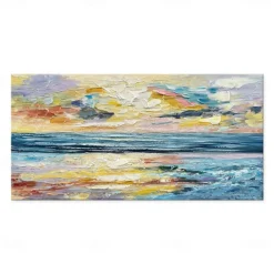Hand Painted Oil Paintings Canvas Wall Art Decoration Modern Abstract Sunset Dusk Sea Landscape for Living Room Home Decor Rolled Frameless Unstretched Painting