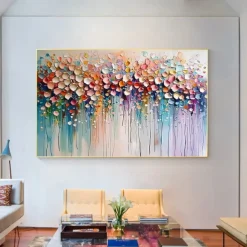 Hand Painted Oil Painting Original Wildflowers Painting 3D Texture Blooming Flower Painting Canvas Extra Large Size Flora Wall Art Wall Art Decor Rose Art