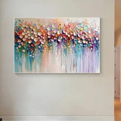 Hand Painted Oil Painting Original Wildflowers Painting 3D Texture Blooming Flower Painting Canvas Extra Large Size Flora Wall Art Wall Art Decor Rose Art