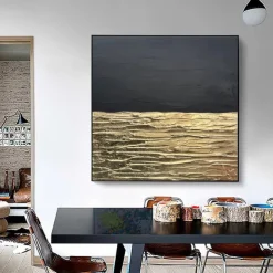 Hand painted Original Textured Wall Art Extra Large Gold And Black Abstract Art Rich Texture Canvas Art Abstract Modern Art Gold Leaf Painting Home Decor Stretched Frame Ready to Hang or Unframed