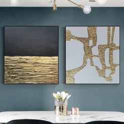 Hand painted Original Textured Wall Art Extra Large Gold And Black Abstract Art Rich Texture Canvas Art Abstract Modern Art Gold Leaf Painting Home Decor Stretched Frame Ready to Hang or Unframed
