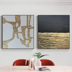 Hand painted Original Textured Wall Art Extra Large Gold And Black Abstract Art Rich Texture Canvas Art Abstract Modern Art Gold Leaf Painting Home Decor Stretched Frame Ready to Hang or Unframed