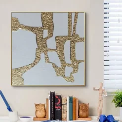 Hand painted Original Textured Wall Art Extra Large Gold And Black Abstract Art Rich Texture Canvas Art Abstract Modern Art Gold Leaf Painting Home Decor Stretched Frame Ready to Hang or Unframed