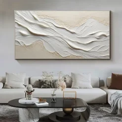 Hand painted Textured White Abstract Sandy Beach Oil Painting on Canvas handmade Original Blue Ocean Painting Custom Art Decor for Living room Wall Decor Wall Art