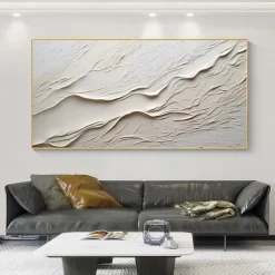 Hand painted Textured White Abstract Sandy Beach Oil Painting on Canvas handmade Original Blue Ocean Painting Custom Art Decor for Living room Wall Decor Wall Art
