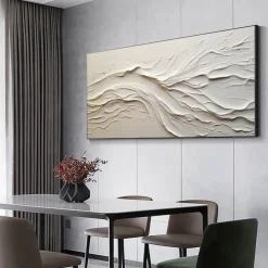 Hand painted Textured White Abstract Sandy Beach Oil Painting on Canvas handmade Original Blue Ocean Painting Custom Art Decor for Living room Wall Decor Wall Art