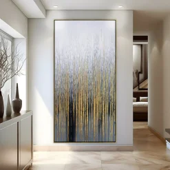 Hand painted Wall Art Canvas Oil Painting - Vertical painting Wall Art Abstract Painting Housewarming Gift - Golden Strokes Artwork Original Painting for living room decoration