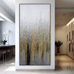Hand painted Wall Art Canvas Oil Painting - Vertical painting Wall Art Abstract Painting Housewarming Gift - Golden Strokes Artwork Original Painting for living room decoration