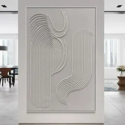 Hand painted White Minimalist Wall Art Plaster Art Matte Textured Wall Art Home Wall Art Structure Abstract Painting 3D Art Home Decoration Frame Ready To Hang Or No Frame