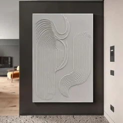 Hand painted White Minimalist Wall Art Plaster Art Matte Textured Wall Art Home Wall Art Structure Abstract Painting 3D Art Home Decoration Frame Ready To Hang Or No Frame