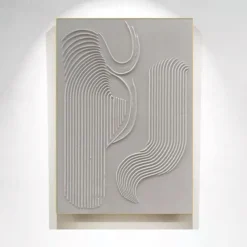 Hand painted White Minimalist Wall Art Plaster Art Matte Textured Wall Art Home Wall Art Structure Abstract Painting 3D Art Home Decoration Frame Ready To Hang Or No Frame