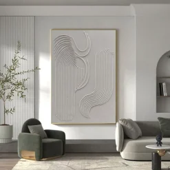 Hand painted White Minimalist Wall Art Plaster Art Matte Textured Wall Art Home Wall Art Structure Abstract Painting 3D Art Home Decoration Frame Ready To Hang Or No Frame