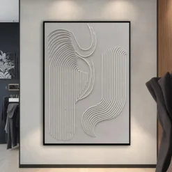 Hand painted White Minimalist Wall Art Plaster Art Matte Textured Wall Art Home Wall Art Structure Abstract Painting 3D Art Home Decoration Frame Ready To Hang Or No Frame