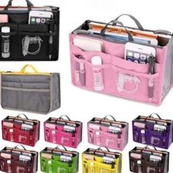 Handbag Organizer Insert for Women – Large Capacity, Zipper Closure, Portable with Handle – Ideal for Travel, Documents, Cards, and Small Items