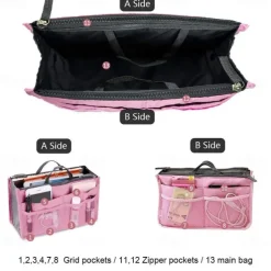 Handbag Organizer Insert for Women – Large Capacity, Zipper Closure, Portable with Handle – Ideal for Travel, Documents, Cards, and Small Items