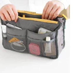 Handbag Organizer Insert for Women – Large Capacity, Zipper Closure, Portable with Handle – Ideal for Travel, Documents, Cards, and Small Items