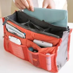 Handbag Organizer Insert for Women – Large Capacity, Zipper Closure, Portable with Handle – Ideal for Travel, Documents, Cards, and Small Items