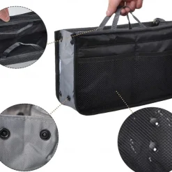 Handbag Organizer Insert for Women – Large Capacity, Zipper Closure, Portable with Handle – Ideal for Travel, Documents, Cards, and Small Items