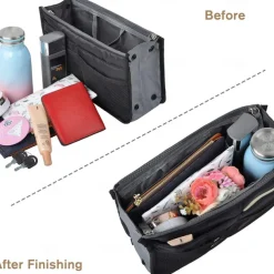 Handbag Organizer Insert for Women – Large Capacity, Zipper Closure, Portable with Handle – Ideal for Travel, Documents, Cards, and Small Items
