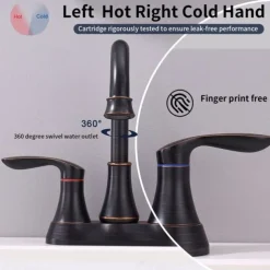 2-Handle 4-Inch Oil Rubbed Bronze Bathroom Faucet Bathroom Vanity Sink Faucets with Pop-up Drain and Supply Hoses