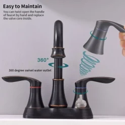 2-Handle 4-Inch Oil Rubbed Bronze Bathroom Faucet Bathroom Vanity Sink Faucets with Pop-up Drain and Supply Hoses