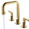 2-Handle Widespread Bathroom Sink Faucet with Faucet Supply Hoses Gold/Gun Metal Grey Basin Faucet Mixer Taps