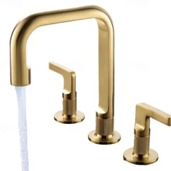 2-Handle Widespread Bathroom Sink Faucet with Faucet Supply Hoses Gold/Gun Metal Grey Basin Faucet Mixer Taps