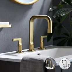 2-Handle Widespread Bathroom Sink Faucet with Faucet Supply Hoses Gold/Gun Metal Grey Basin Faucet Mixer Taps