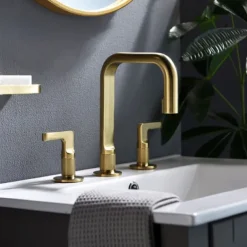 2-Handle Widespread Bathroom Sink Faucet with Faucet Supply Hoses Gold/Gun Metal Grey Basin Faucet Mixer Taps