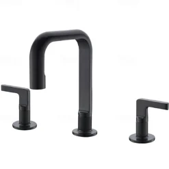 2-Handle Widespread Bathroom Sink Faucet with Faucet Supply Hoses Gold/Gun Metal Grey Basin Faucet Mixer Taps