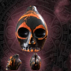 Handmade Aztec Death Whistle - Ceramic Skull-Shaped Wind Instrument Replica, Antique Yellow with Black & Orange Accents - Battery-Free Home Defense & Wild Beast Deterrent, Unique Gift for History Buff
