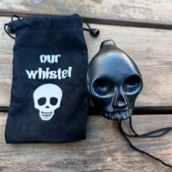 Handmade Aztec Death Whistle - Ceramic Skull-Shaped Wind Instrument Replica, Antique Yellow with Black & Orange Accents - Battery-Free Home Defense & Wild Beast Deterrent, Unique Gift for History Buff