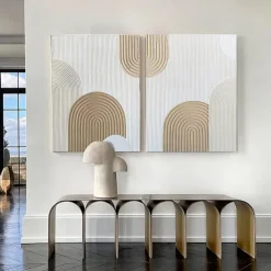 Handmade Beige Arch painting Wall Art Beige 3D Minimalist Texture Painting Beige Minimalist Wall Art A Pair Beige Painting Neutral Canvas Art