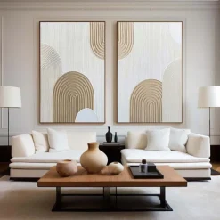 Handmade Beige Arch painting Wall Art Beige 3D Minimalist Texture Painting Beige Minimalist Wall Art A Pair Beige Painting Neutral Canvas Art