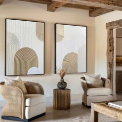 Handmade Beige Arch painting Wall Art Beige 3D Minimalist Texture Painting Beige Minimalist Wall Art A Pair Beige Painting Neutral Canvas Art