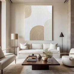 Handmade Beige Arch painting Wall Art Beige 3D Minimalist Texture Painting Beige Minimalist Wall Art A Pair Beige Painting Neutral Canvas Art