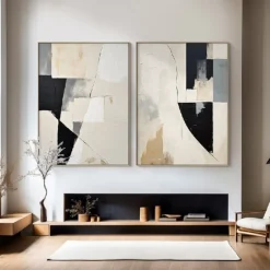 Handmade Beige White Black Minimal Art Beige White Wabi-sabi Wall ArtLarge Beige Abstract Wall ArtBlack Textured Art Oil Painting