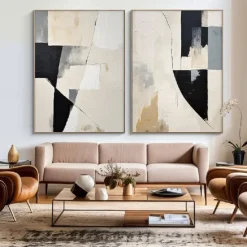 Handmade Beige White Black Minimal Art Beige White Wabi-sabi Wall ArtLarge Beige Abstract Wall ArtBlack Textured Art Oil Painting
