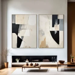 Handmade Beige White Black Minimal Art Beige White Wabi-sabi Wall ArtLarge Beige Abstract Wall ArtBlack Textured Art Oil Painting